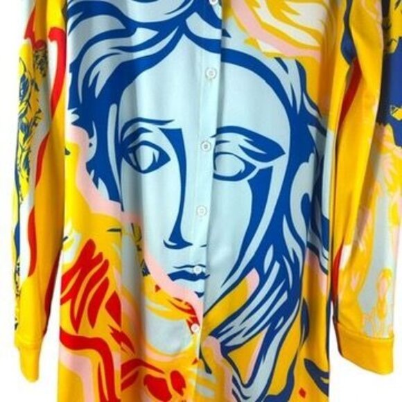 Women's Abstract Art Print Button-Up Long Sleeve Shirt Dress Size M - Picture 6 of 9